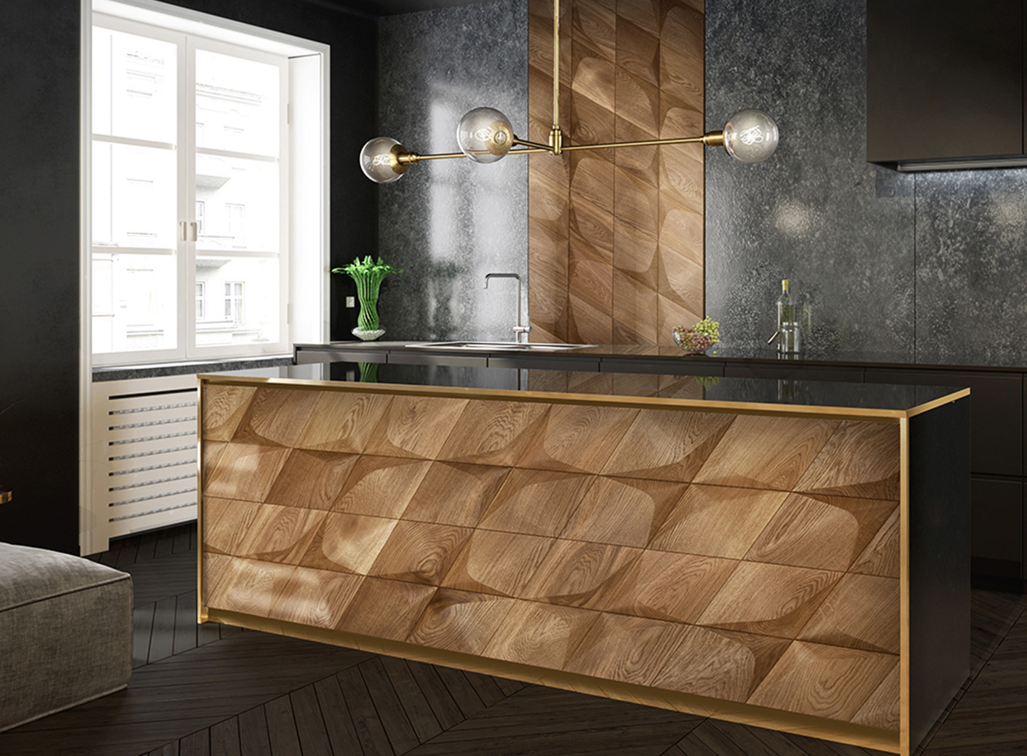 Caro Minus: Concave 3D Wood Panel from Solid Wood Architectural Rendering