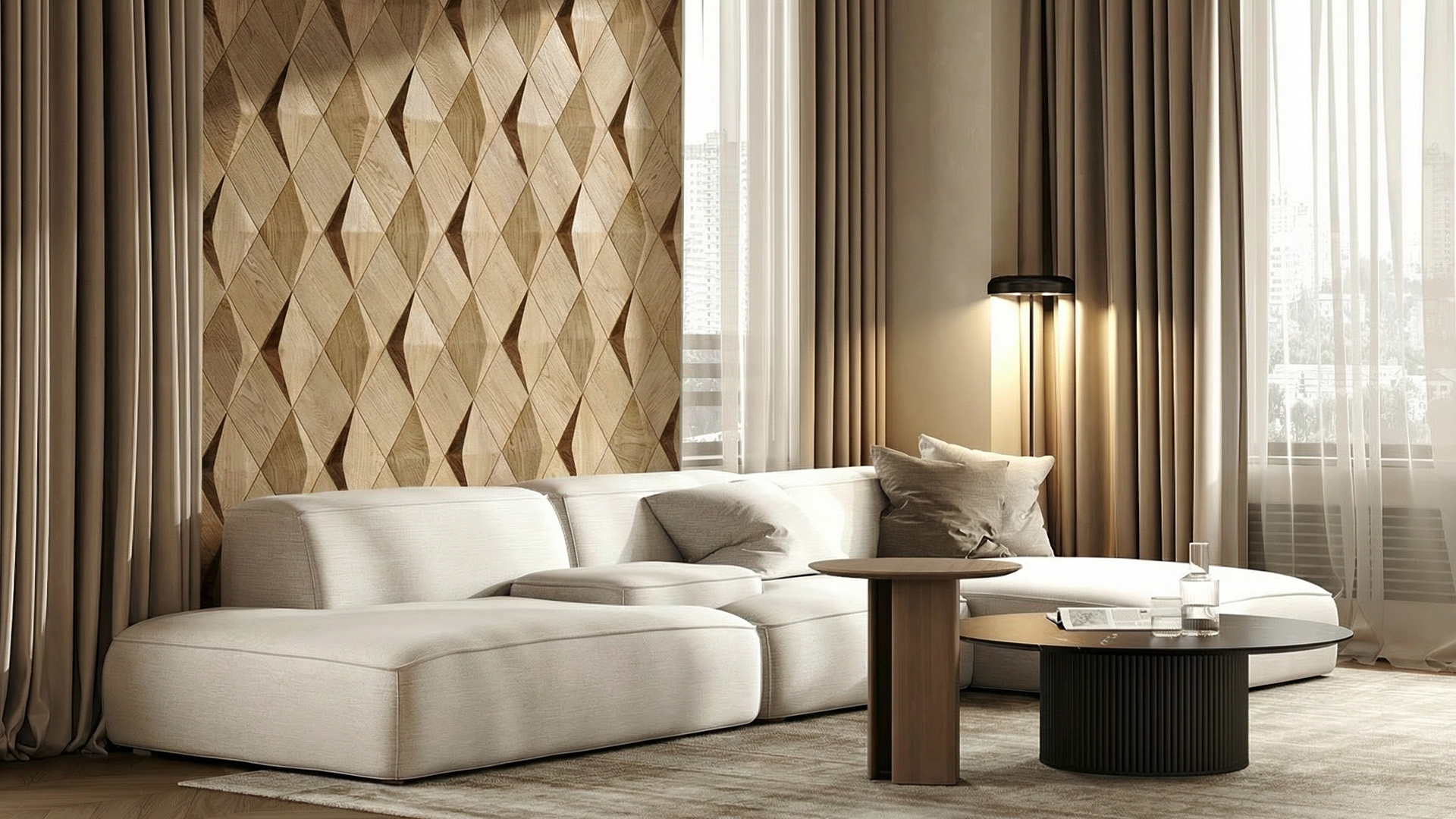 Caro Minus: Konkaves 3D-Holzpaneel aus Massivholz Render Showcase 1
