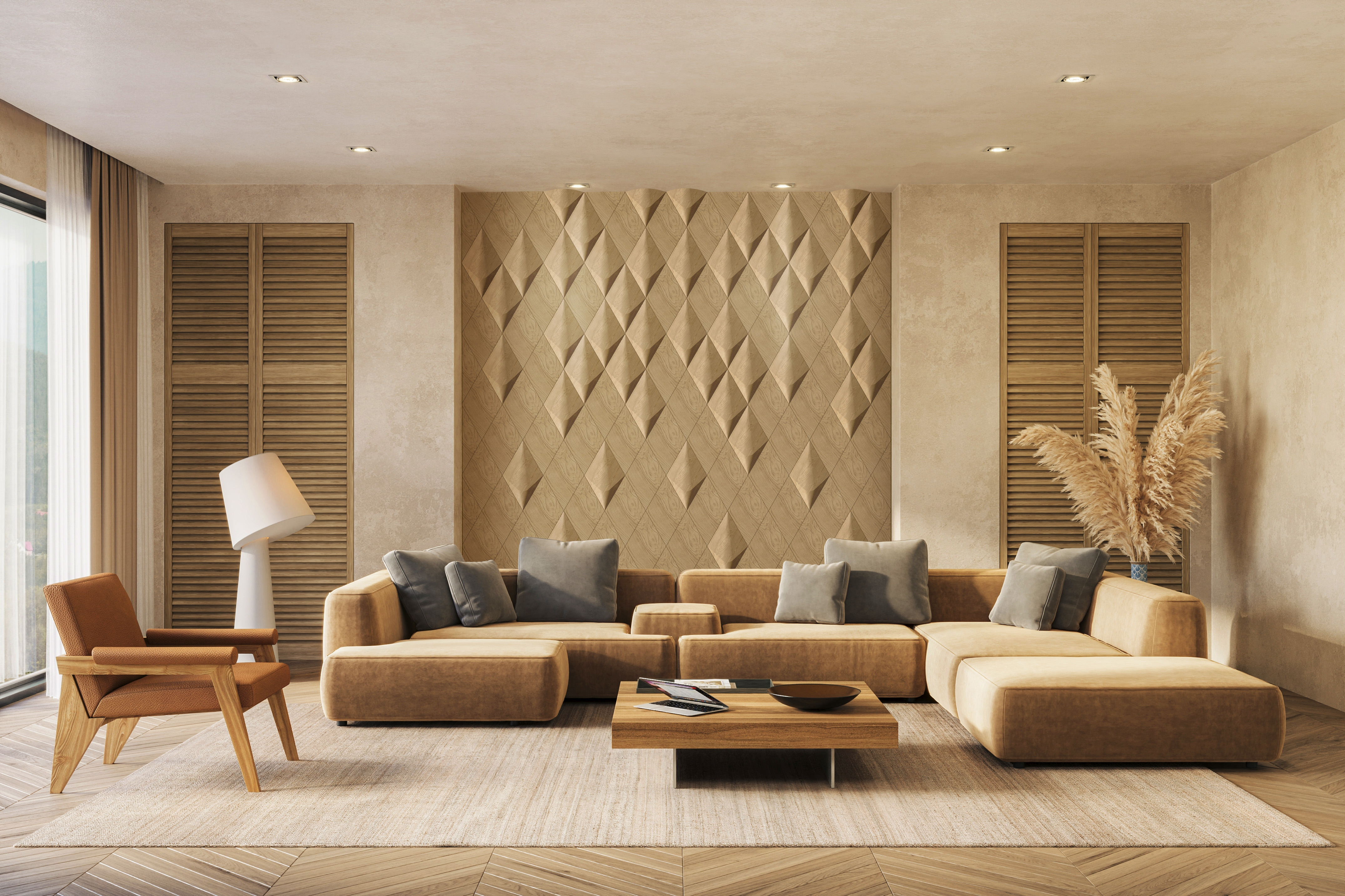 Caro Plus: Konvexes 3D-Holzpaneel aus Massivholz Render Showcase 3