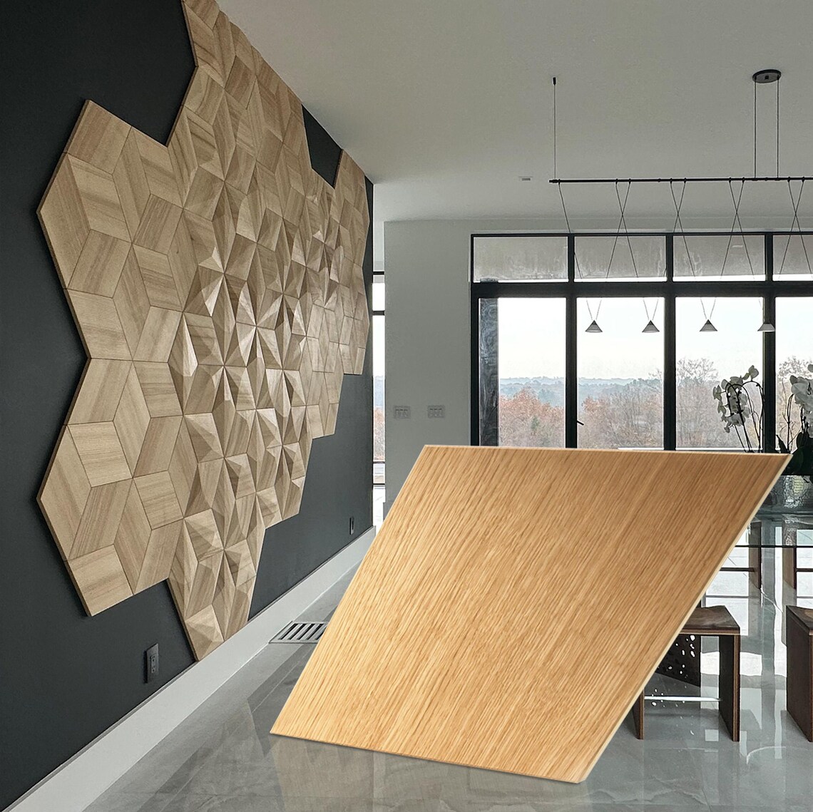 Caro: Flaches Rauten-Wandpaneel aus Massivholz Architectural Rendering