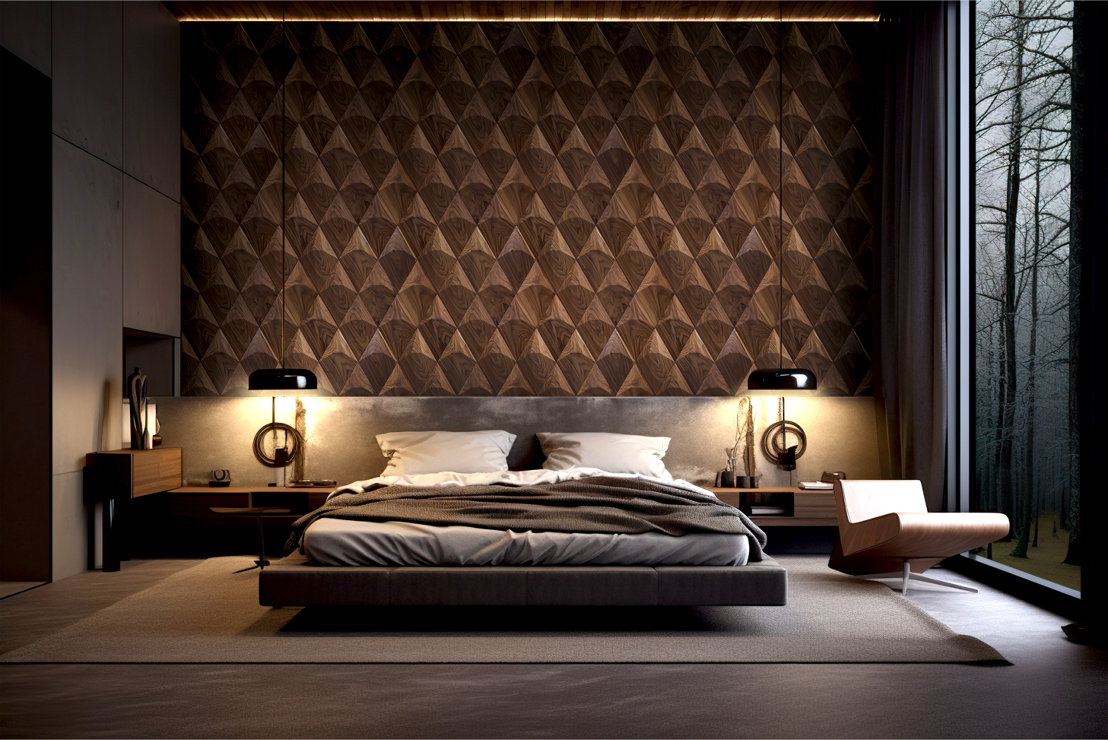 Diamond: Facettiertes Rauten-3D-Holzpaneel aus Massivholz Render Showcase 1