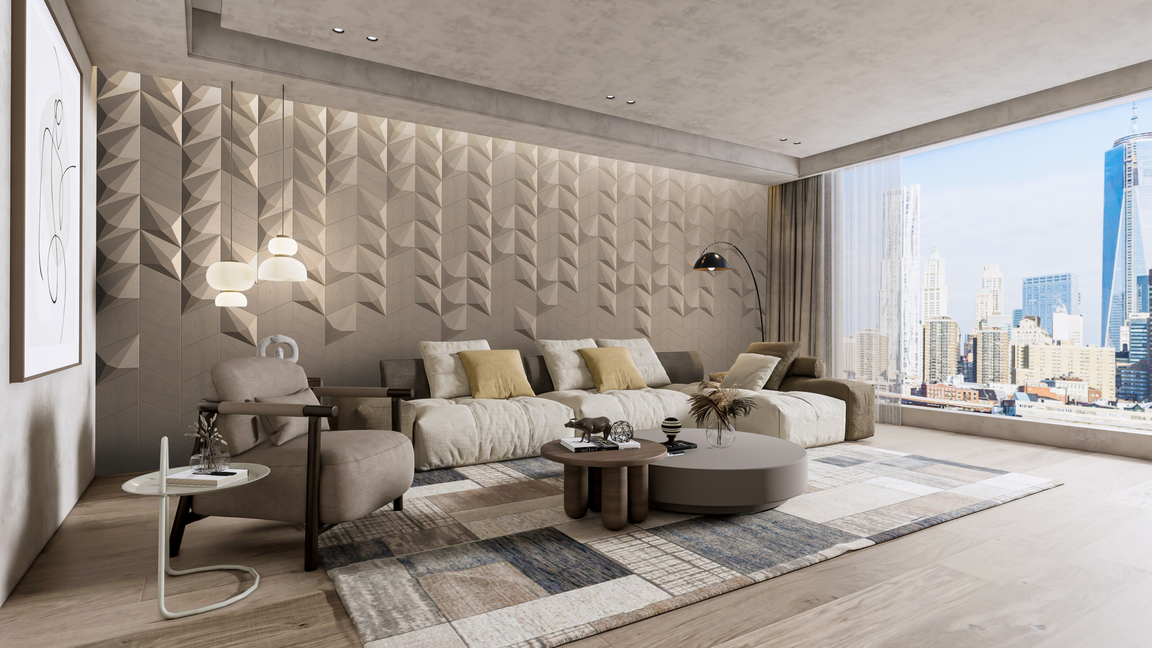 Diamond: Facettiertes Rauten-3D-Holzpaneel aus Massivholz Render Showcase 2