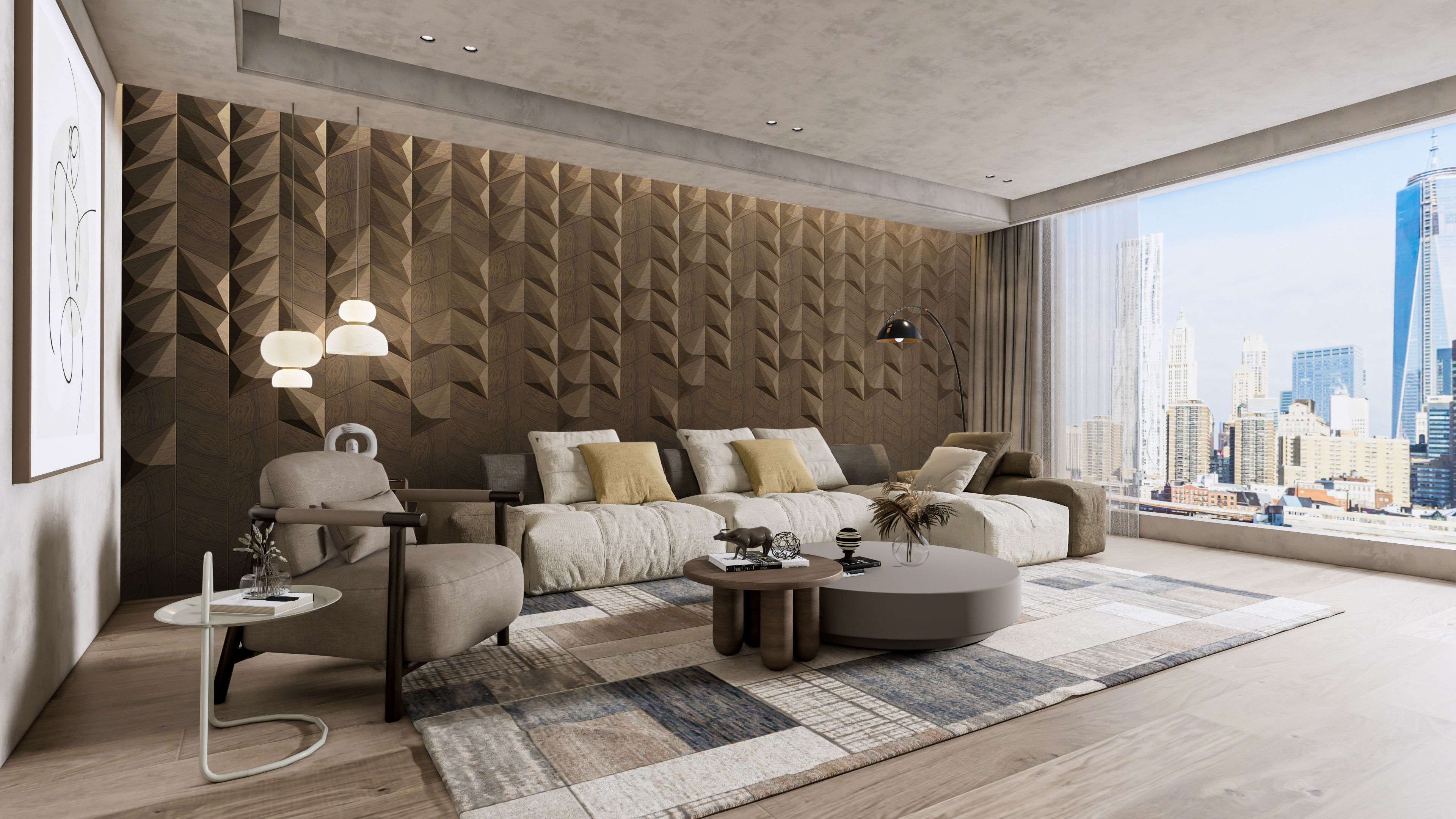Diamond: Facettiertes Rauten-3D-Holzpaneel aus Massivholz Render Showcase 3