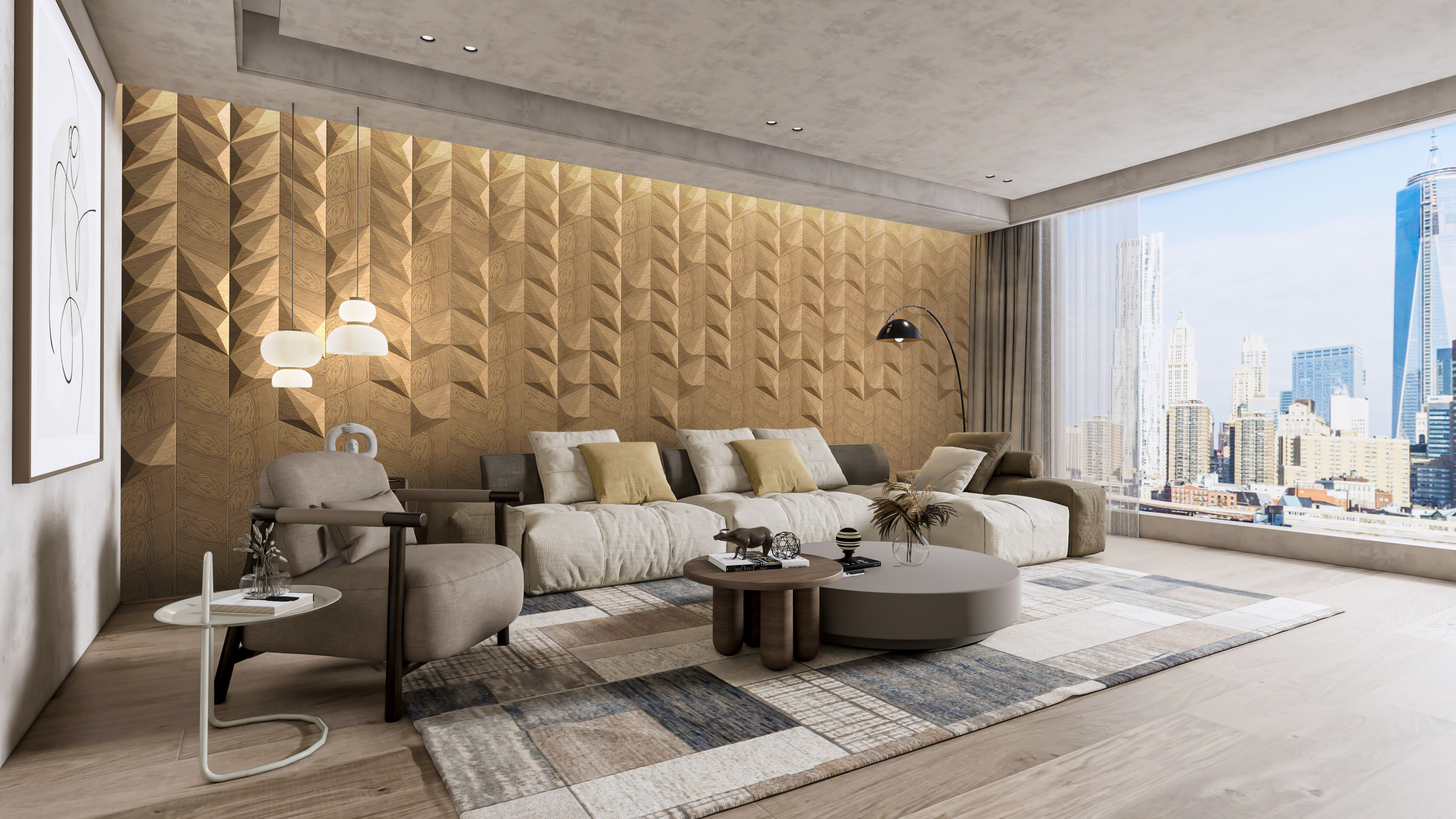 Diamond: Facettiertes Rauten-3D-Holzpaneel aus Massivholz Render Showcase 4