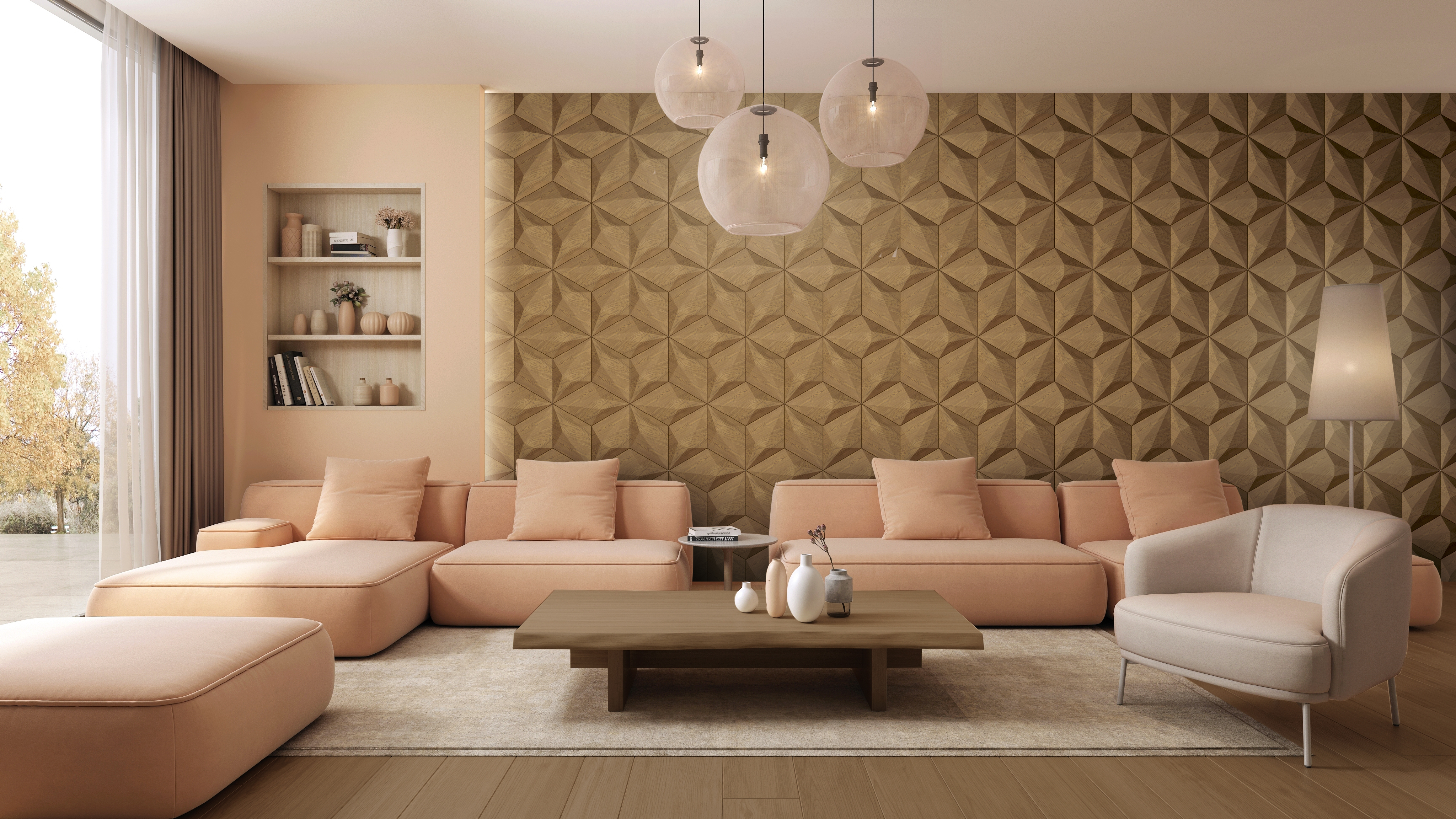 Diamond: Facettiertes Rauten-3D-Holzpaneel aus Massivholz Render Showcase 5