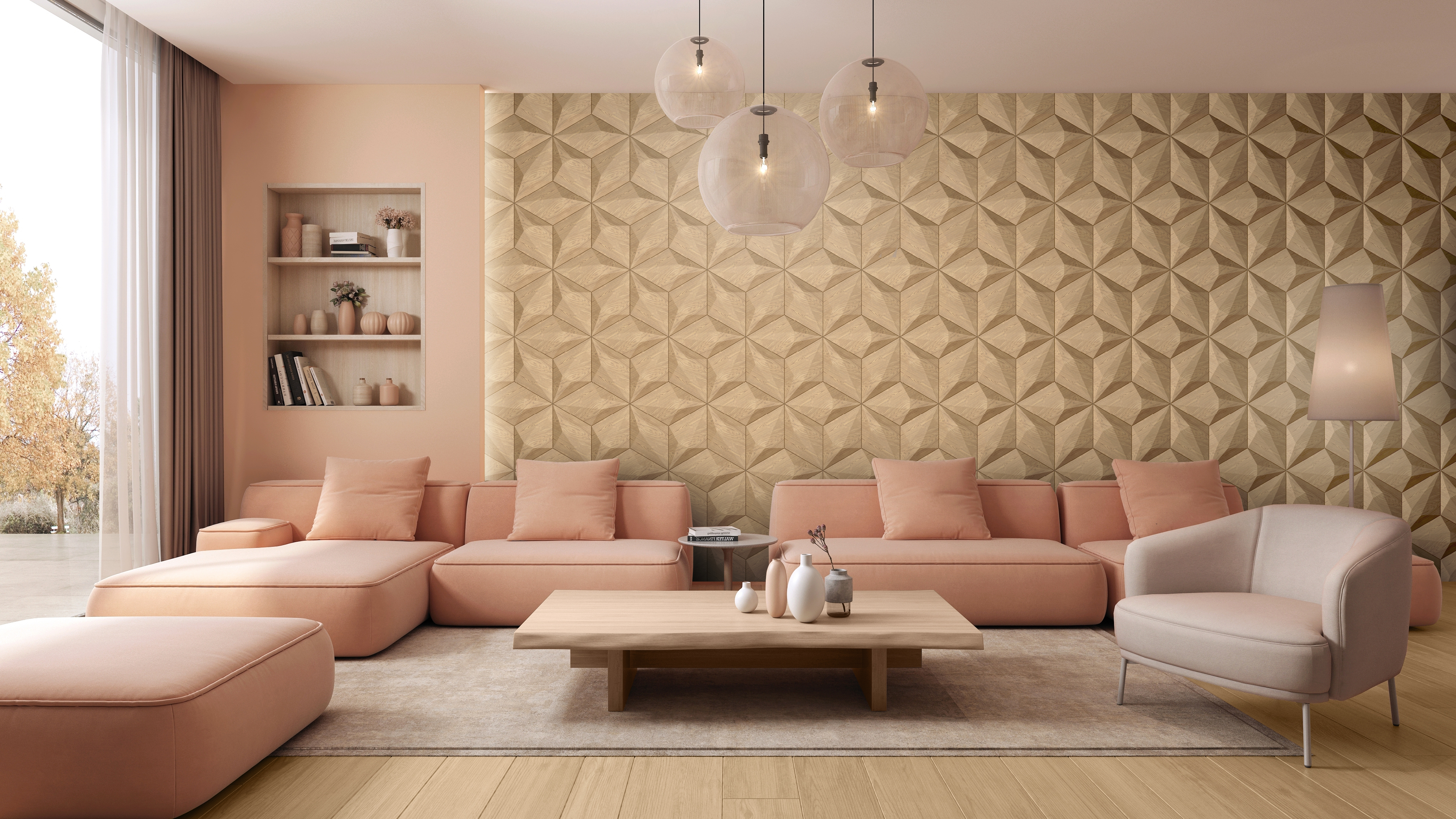 Diamond: Facettiertes Rauten-3D-Holzpaneel aus Massivholz Render Showcase 6