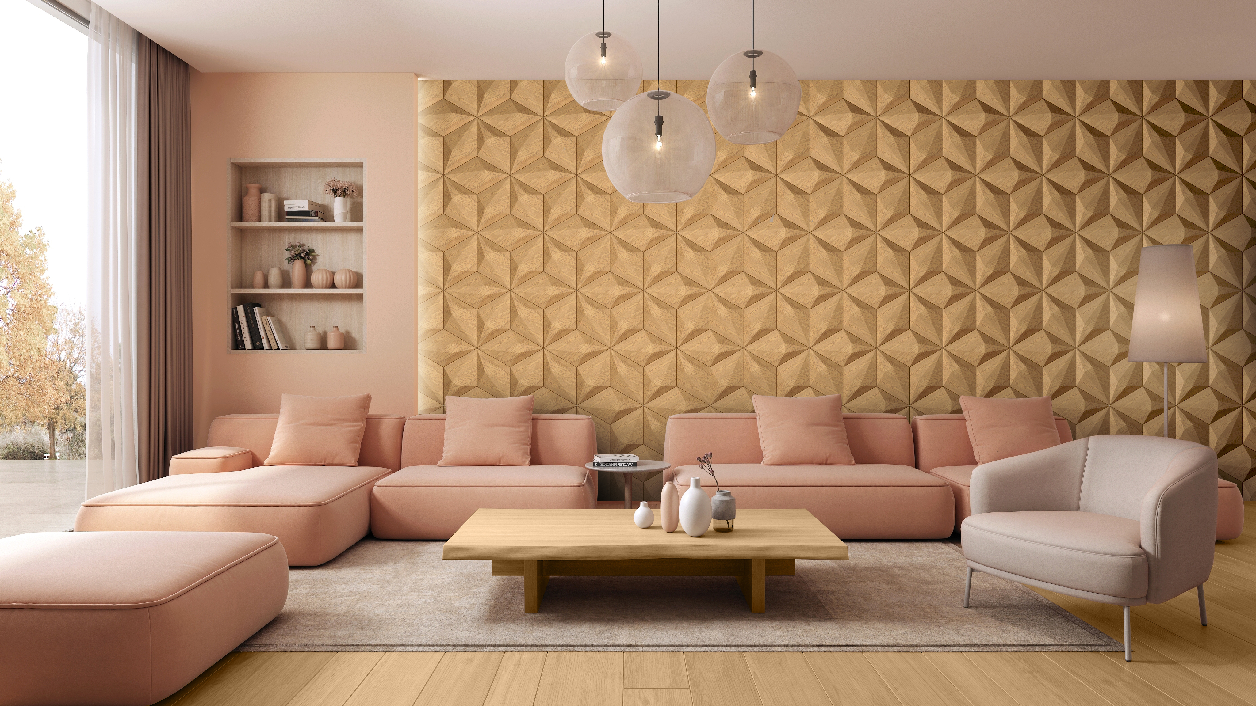 Diamond: Facettiertes Rauten-3D-Holzpaneel aus Massivholz Render Showcase 7