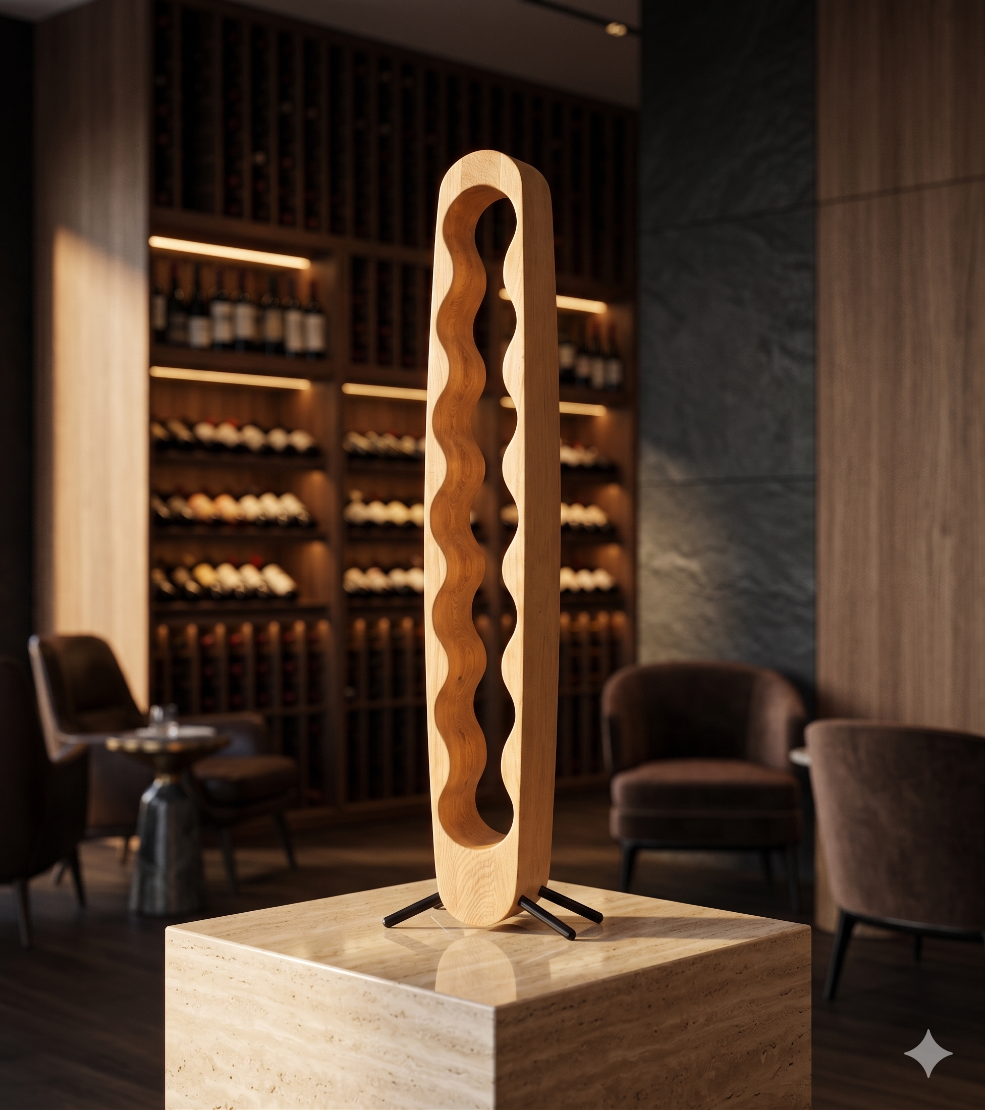 Designer Holzskulptur für Wasserpräsentation in Boutique Hotel Spa