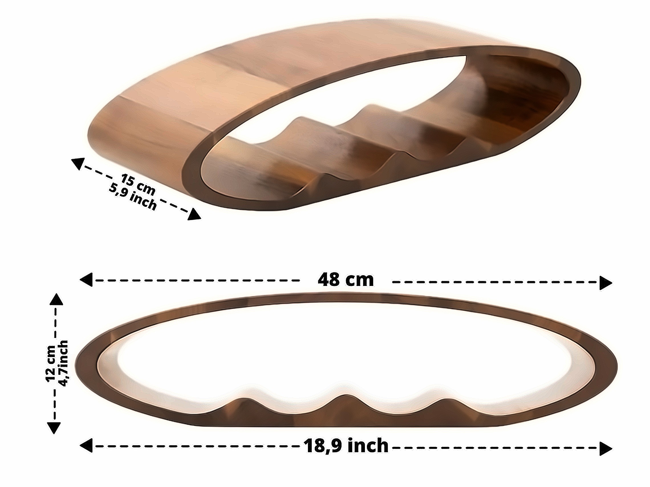 Ellipse: Elliptisches Massivholz-Weinregal für 4 Flaschen Dimensions Showcase