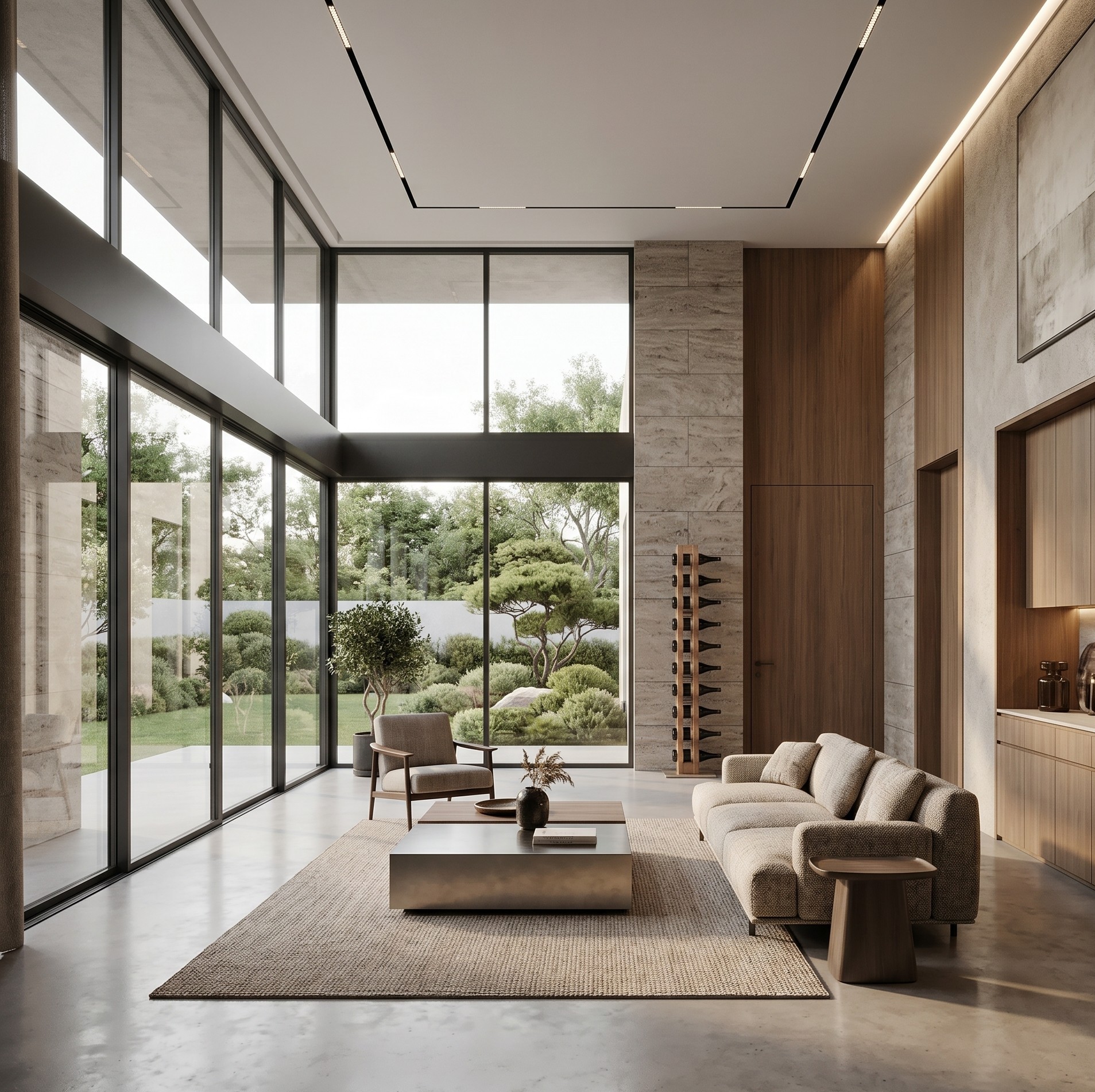 Omo: Bodenstehende Massivholz-Weinsäule auf Stahl-Basis in a premium Residential Living Room