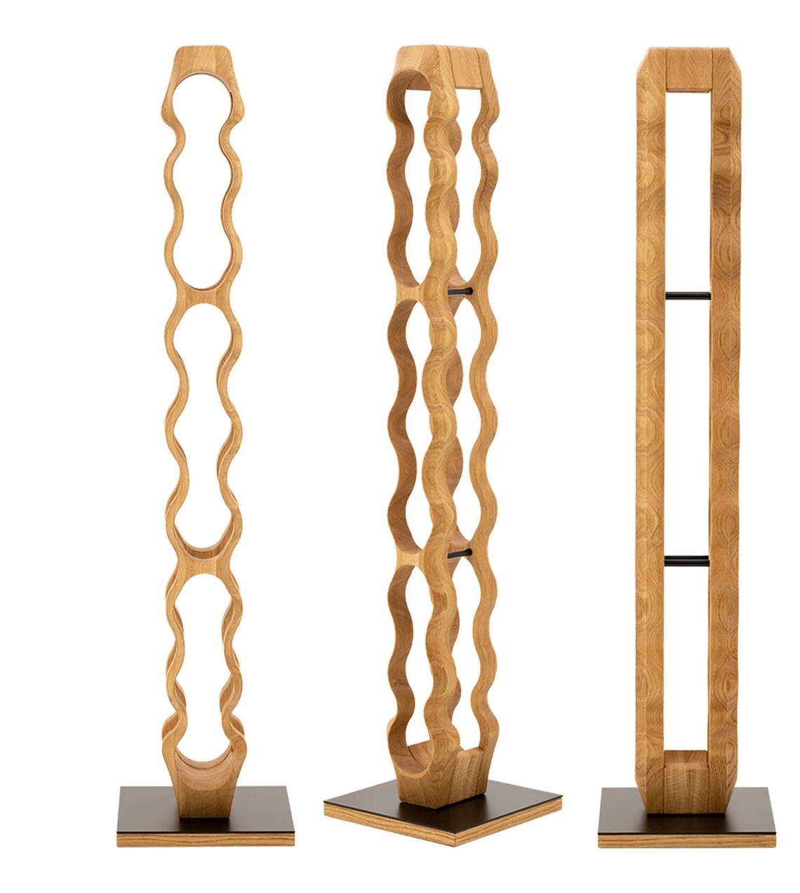 Omo: Bodenstehende Massivholz-Weinsäule auf Stahl-Basis Freestanding Studio Visual