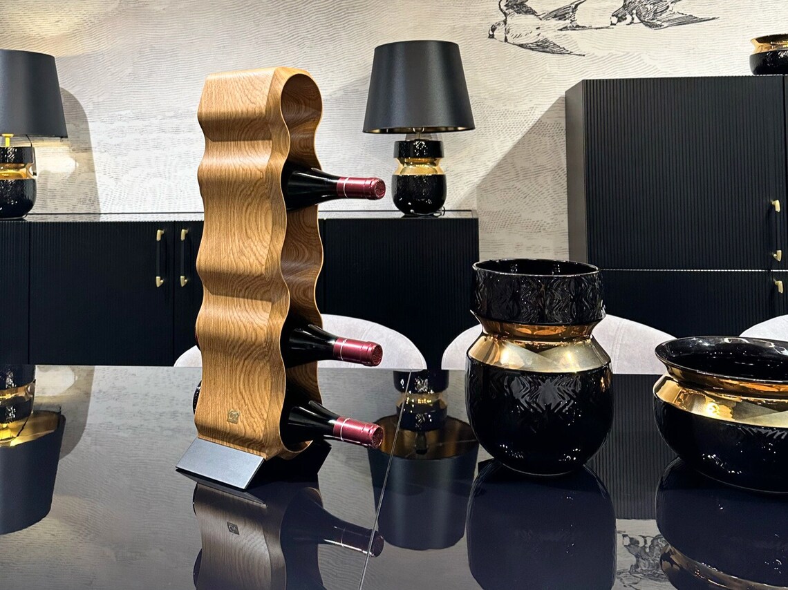 Trunk: Sculptural Solid Wood Wine Rack by OWN Studio in a premium Residential Living Room