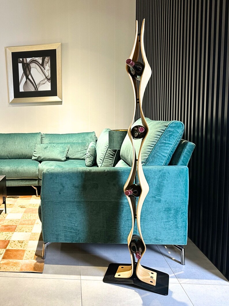 Twist: Twisted Solid Wood Column Wine Rack for 4 Bottles on a premium marble kitchen counter