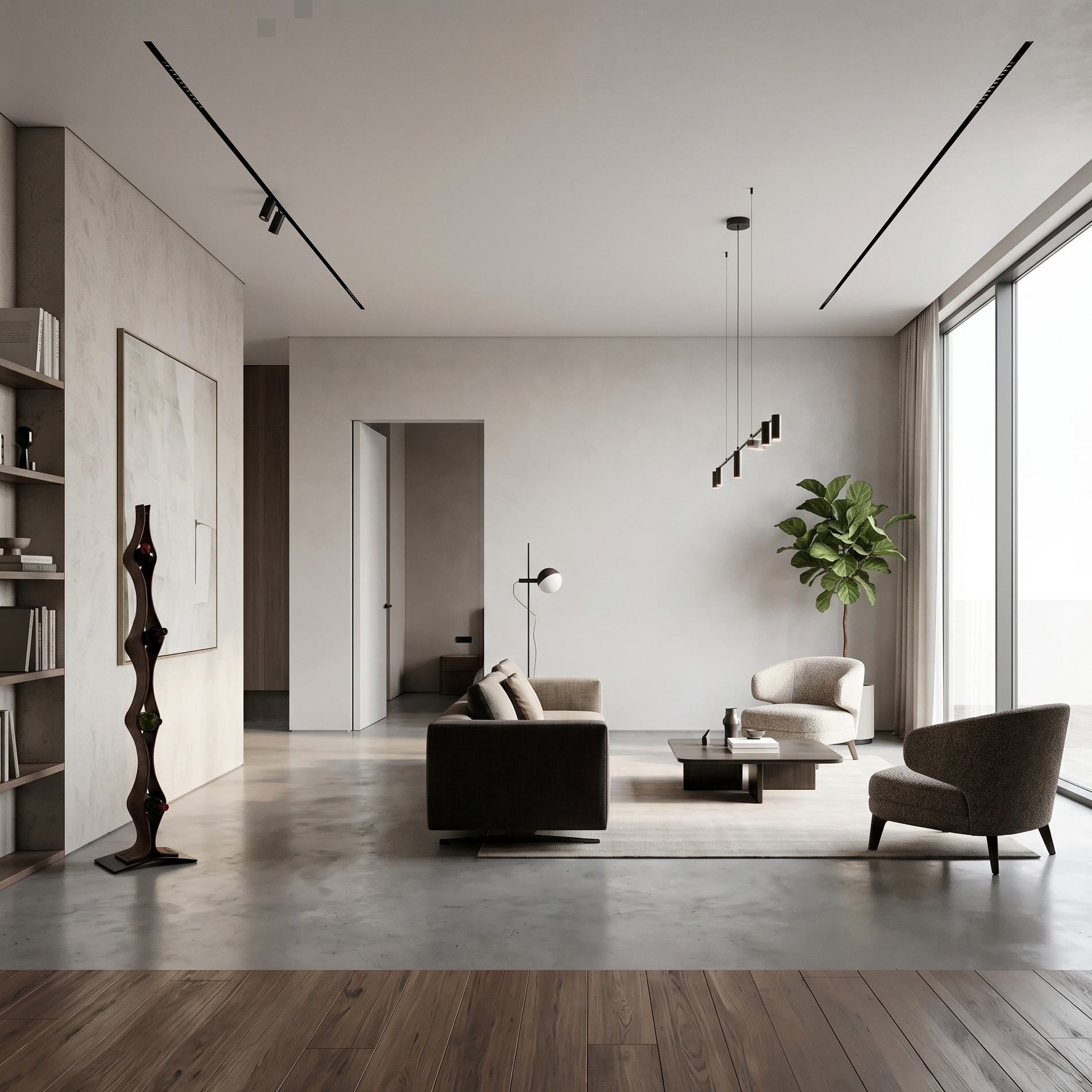 Twist: Gedrehte Massivholzsäule als Weinregal für 4 Flaschen in a premium Residential Living Room